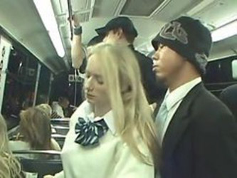 public train ride is a danger for a blonde girl