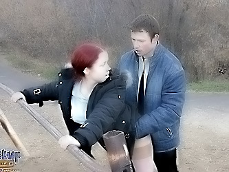 Autumn fucking in the street with a red girl