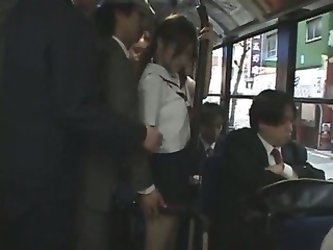 Japanese schoolgirl gets gangbanged in a bus