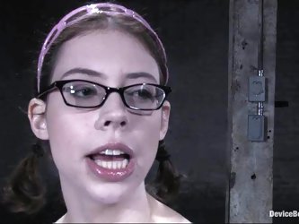 Skinny teen in glasses gets humiliated in a basement