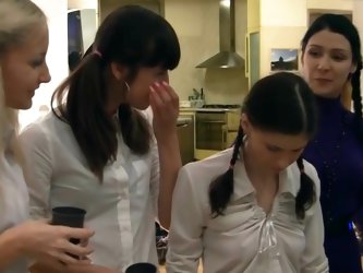 Schoolgirls are fucking in their shaved pussies