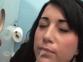 Katerina swallows cum in the toilet
