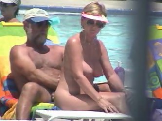Blonde MILF Nude at Pool - Pussy Spead