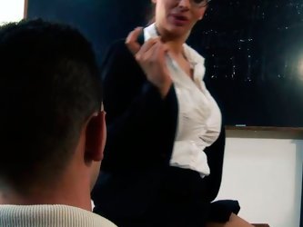 Slutty teacher with big boobs seduced college student for sex. She got her snatch polished before fucking hard in a missionary position.