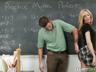Blonde Emily has a crush on her math teacher. She not very good at math but this baby knows how to suck a man's hard cock. She makes him horny an