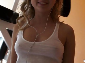 Molly Bennet is a very hot blonde that loves to work out. Look at her amazing body and her sexy tits while she is getting slowly undressed. Look at he