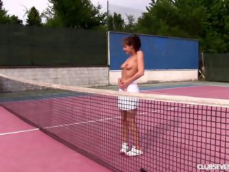 Fit Tennis Babe In A Short Skirt Masturbates On The Court