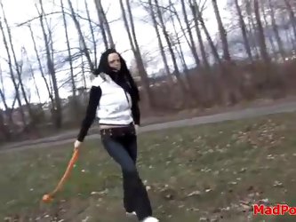 Watch a cute teen play with her dogs