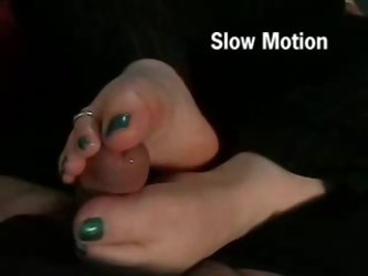 My lover gives me footjobs all the time but I always wondered how it would look in slow-motion. So I took this video of her bare toes getting sticky w