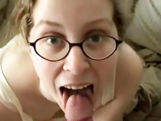 It all starts with a blowjob and ends with one too. The cute wife in her glasses gets him going with some mouth, and keeps him excited with her tight 