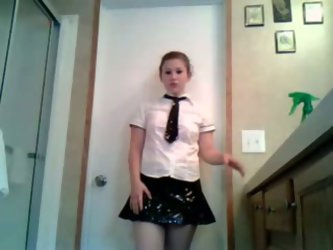 White lascivious teen babe on webcam stripteases in her college uniform. She can't wait to get naked for me and flash her perky boobs with white 