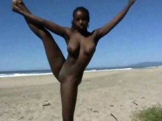 It is never boring to be with her. I took her to the beach and she showed me acrobatic tricks all naked. Her gorgeous chocolate tits were so seductive