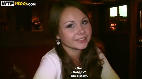Young looking amateur brunette babe Mystica with pretty face and natural hooters in tight blouse gives nice blowjob to filthy stud in restaurant in cl