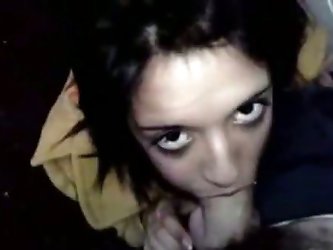 For one hundred bucks that petite black haired teen agreed to suck me off right in the basement. She blew my thick dick with attitude and swallowed my