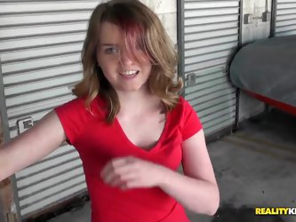 This teen cutie can do anything for money. This time she agreed to show off ehr full nudity and even suck a cock of a stranger guy in the garage. She 