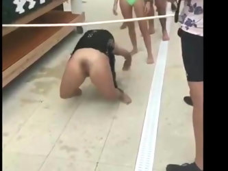 18 Year Old  limbo strip  beach show pussy in public naked